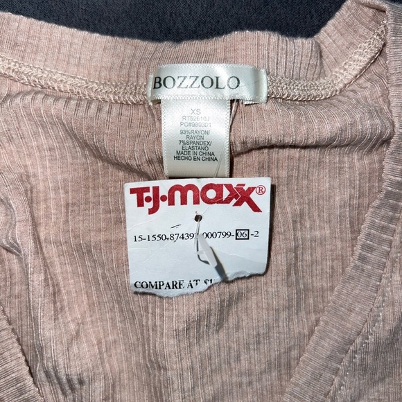 Bozzolo Tan Ribbed Fitted Short Sleeve T-Shirt - Picture 2 of 2